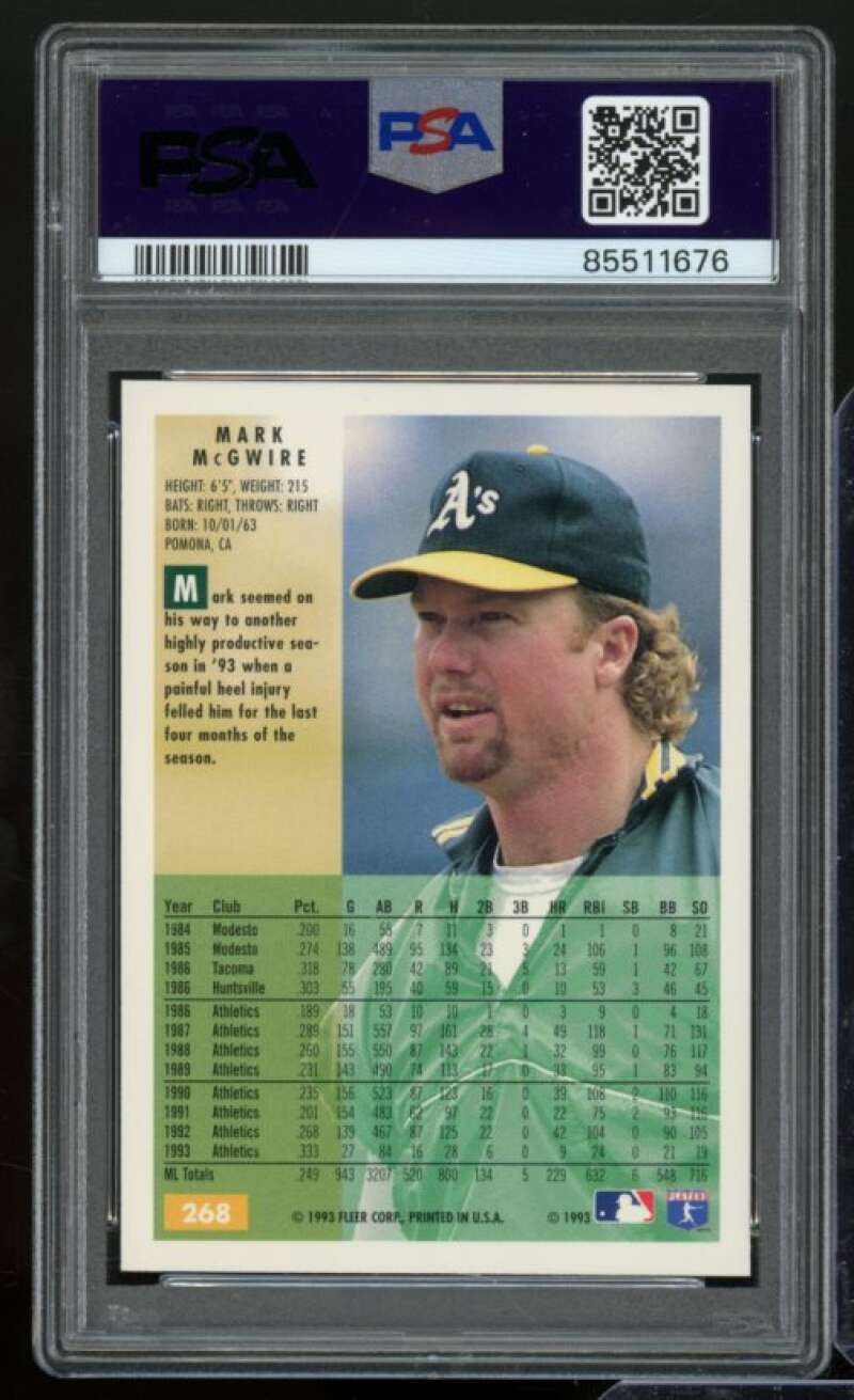 Mark McGwire Card 1994 Fleer #268 PSA 9 Image 2