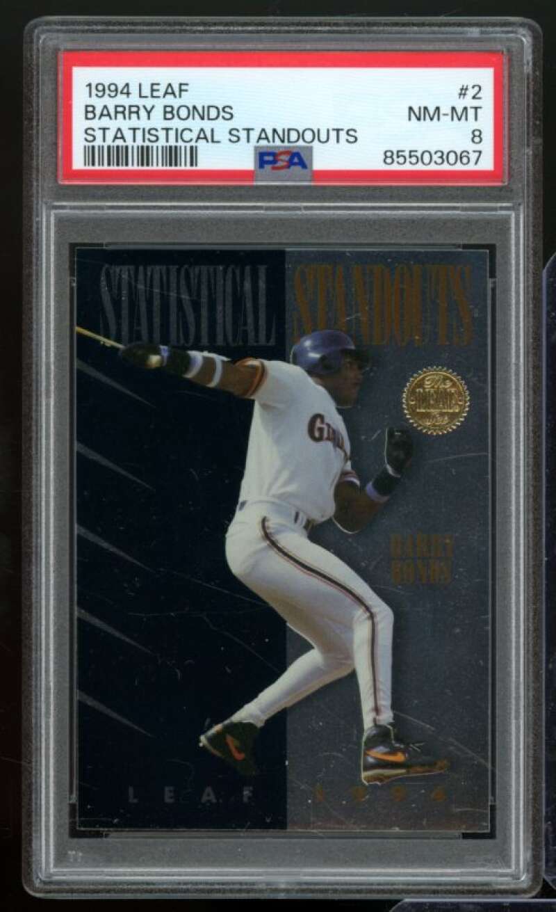 Barry Bonds Card 1994 Leaf Statistical Standouts #2 PSA 8 Image 1