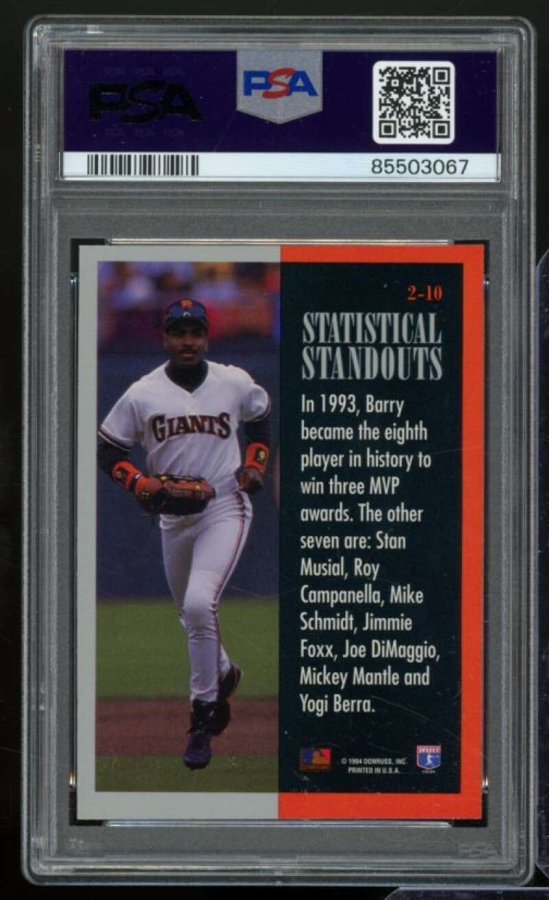 Barry Bonds Card 1994 Leaf Statistical Standouts #2 PSA 8 Image 2