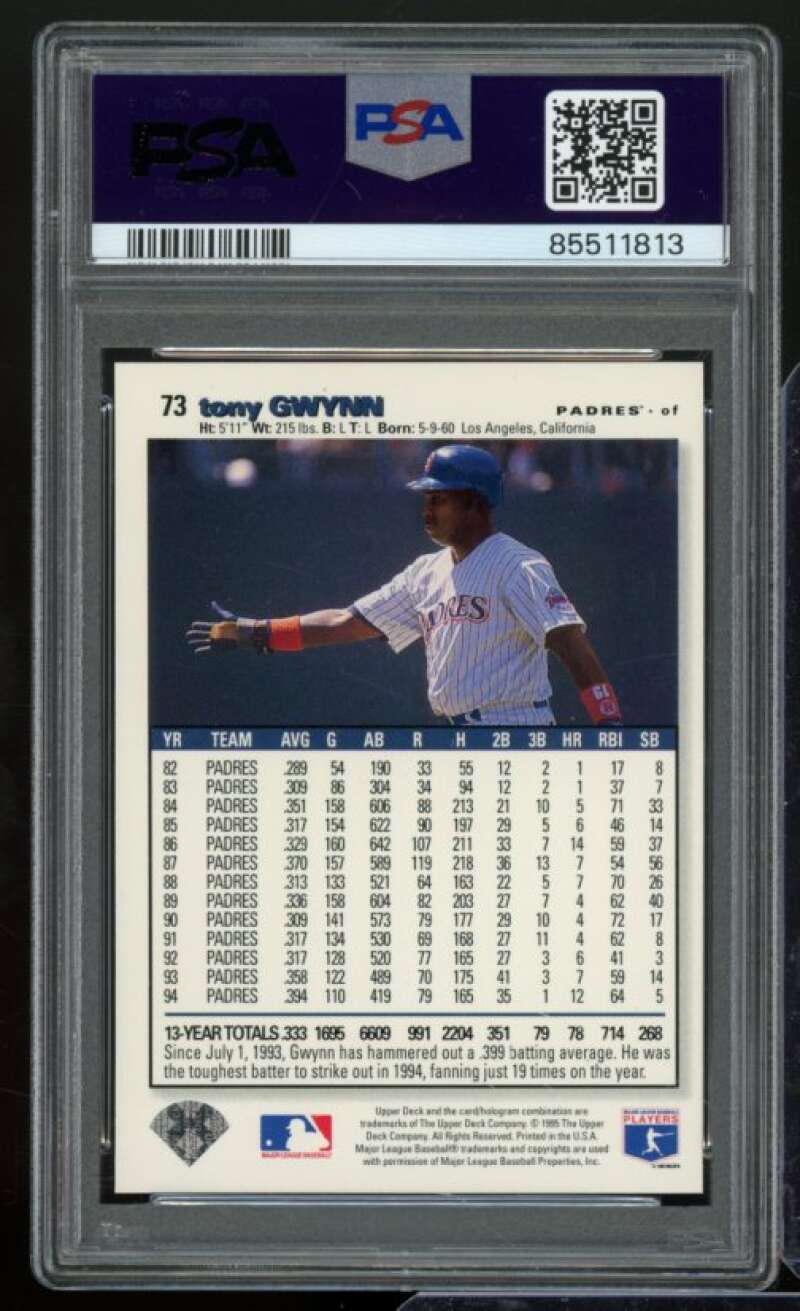 Tony Gwynn Card 1995 Collector's Choice #73 PSA 8 Image 2