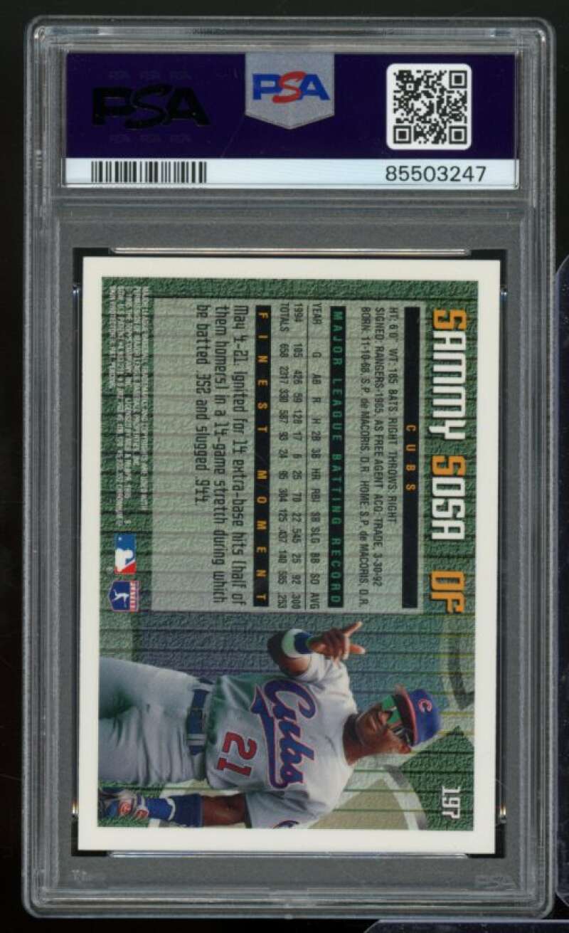 Sammy Sosa Card 1995 Finest #197 PSA 8 Image 2