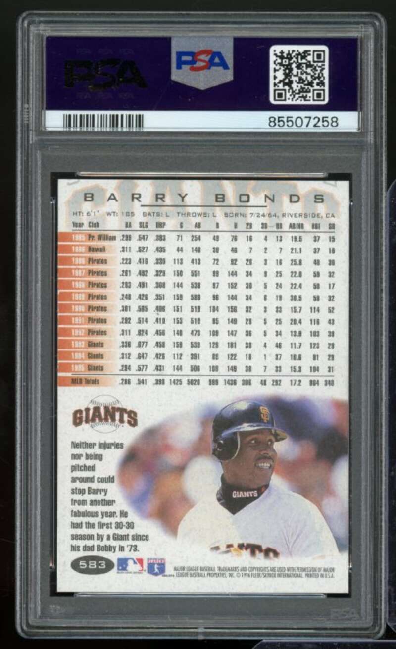 Barry Bonds Card 1996 Fleer #583 PSA 8 Image 2