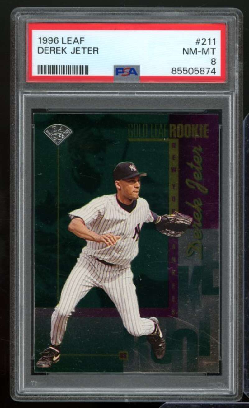 Derek Jeter Gold Leaf Rookie Card 1996 Leaf #211 PSA 8 Image 1