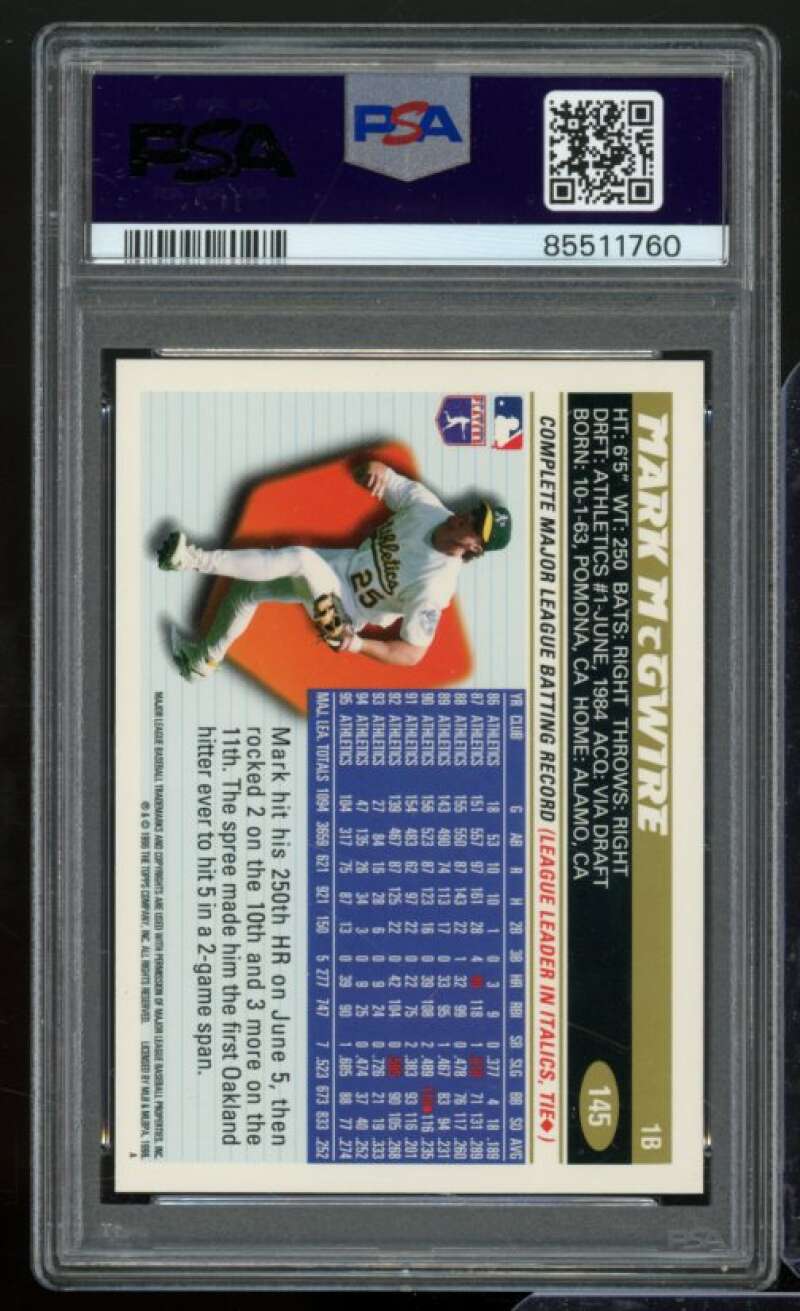 Mark McGwire Card 1996 Topps #145 PSA 9 Image 2