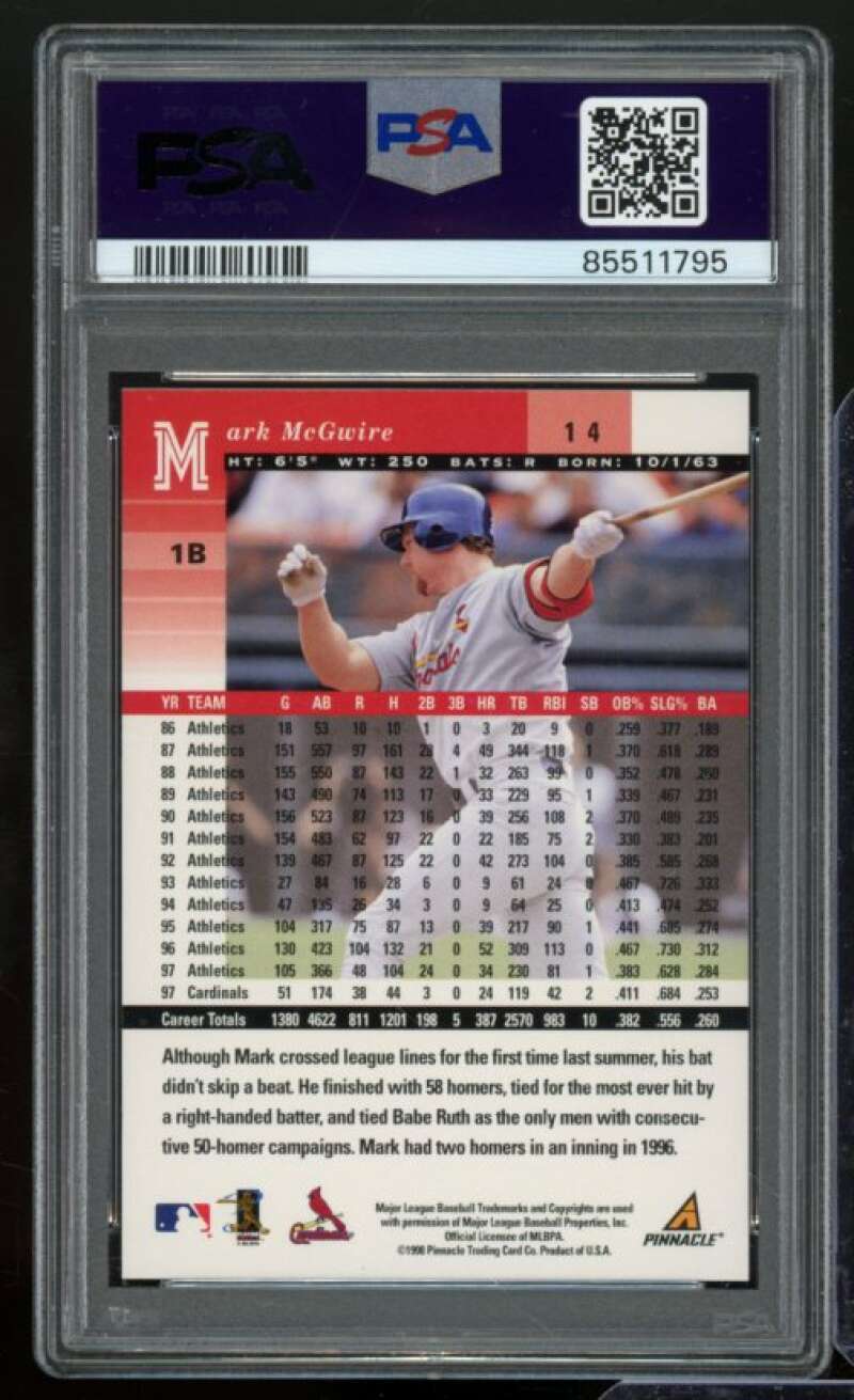 Mark McGwire Card 1998 Pinnacle Plus #14 PSA 9 Image 2