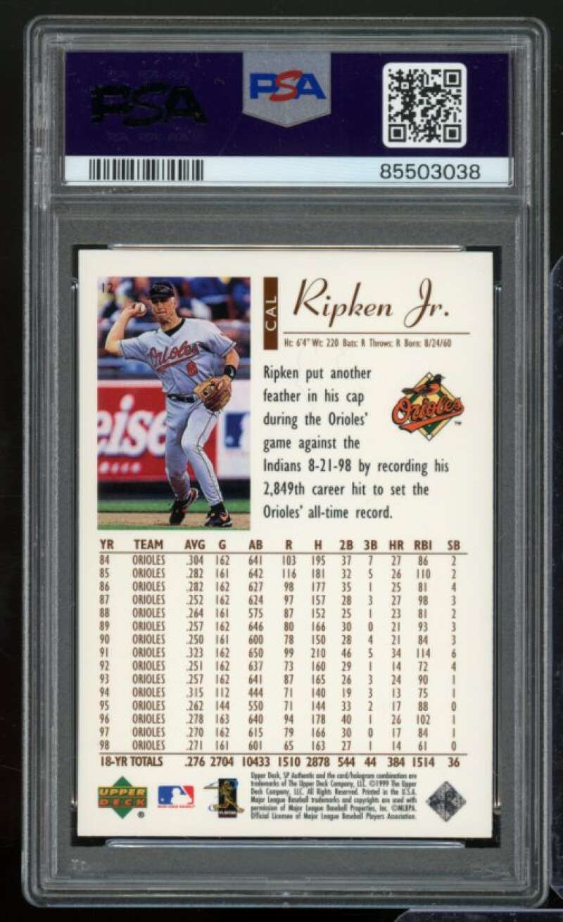 Cal Ripken Jr. Card 1999 SP Authentic #12 PSA 8 Image 2