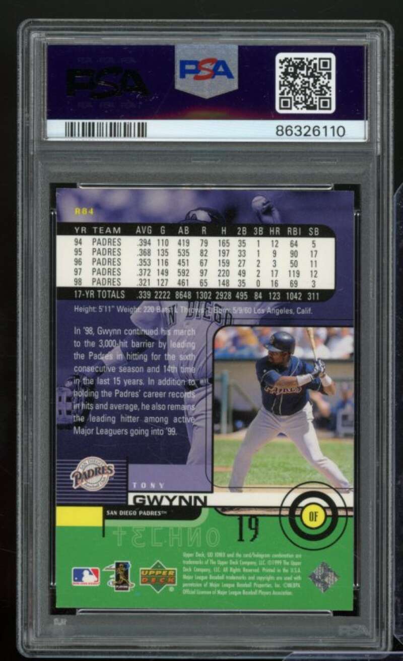 Tony Gwynn Card 1999 Upper Deck Ionix #R84 PSA 8 Image 2