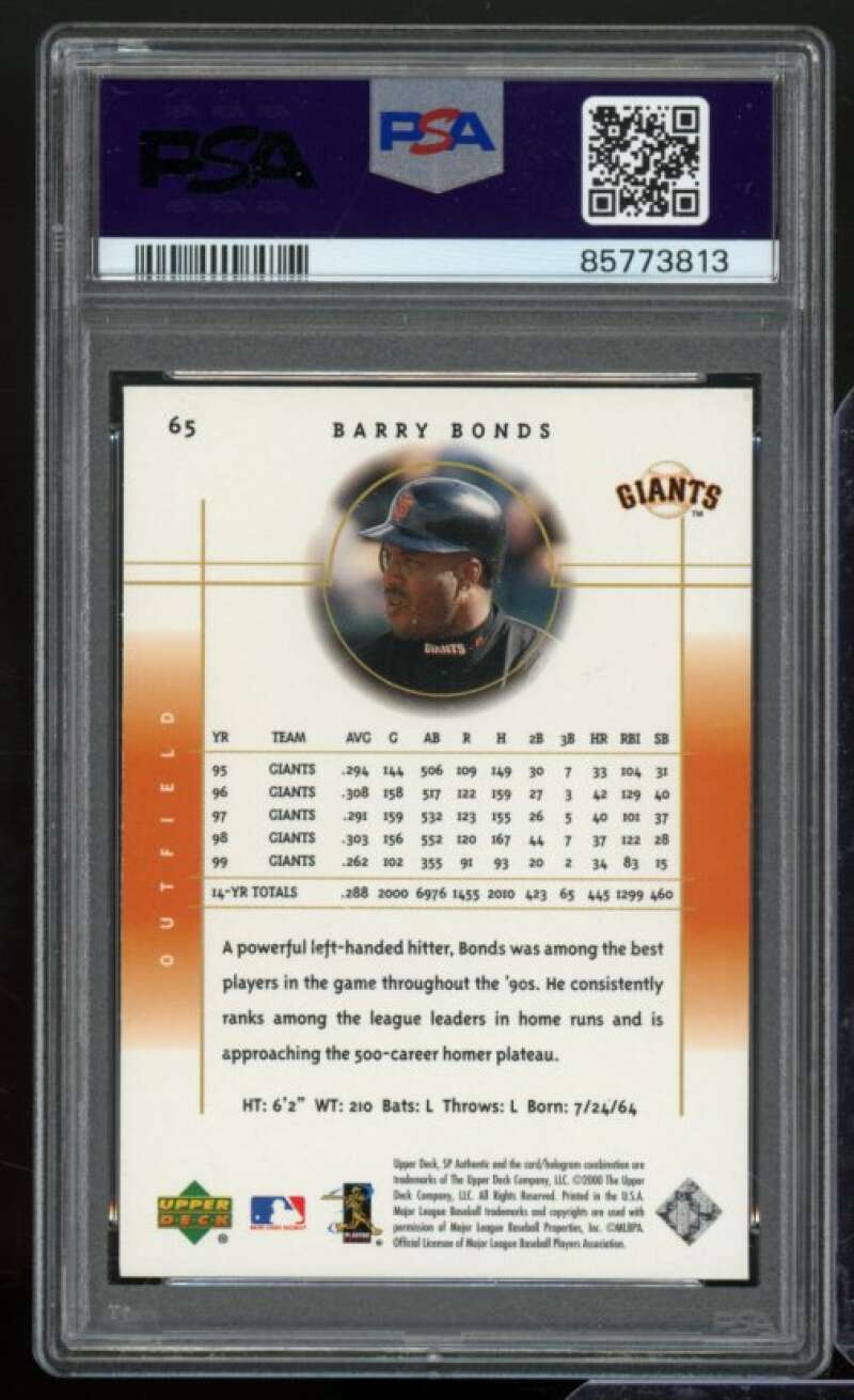 Barry Bonds Card 2000 SP Authentic #65 PSA 8 Image 2