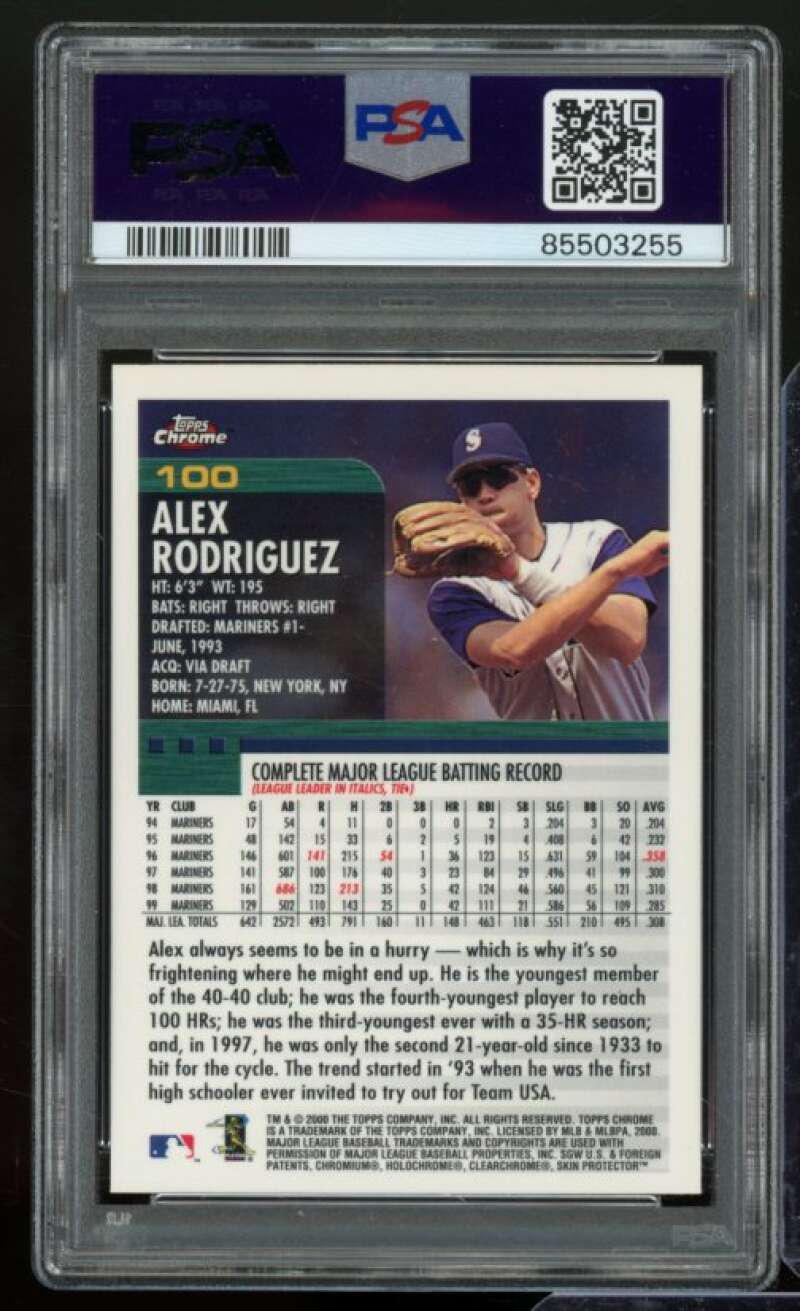 Alex Rodriguez Card 2000 Topps Chrome #100 PSA 8 Image 2