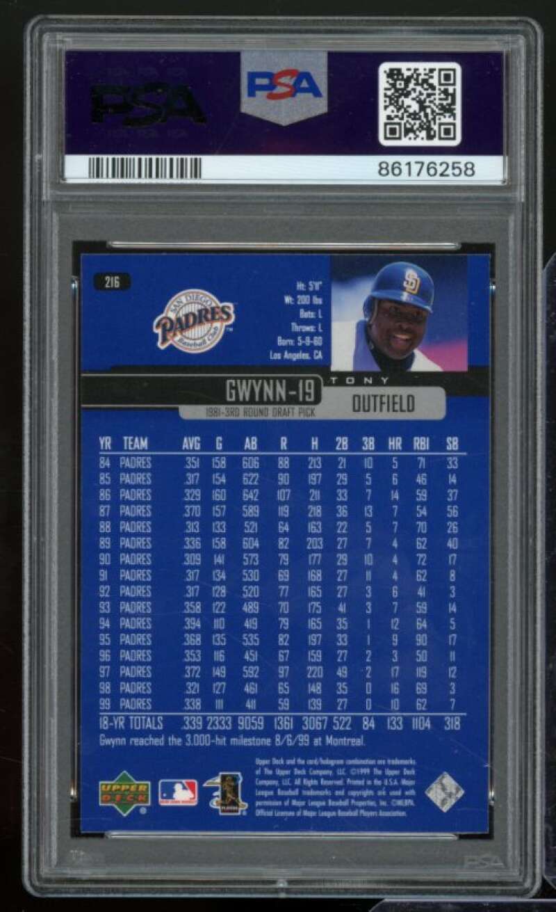 Tony Gwynn Card 2000 Upper Deck #216 PSA 8 Image 2