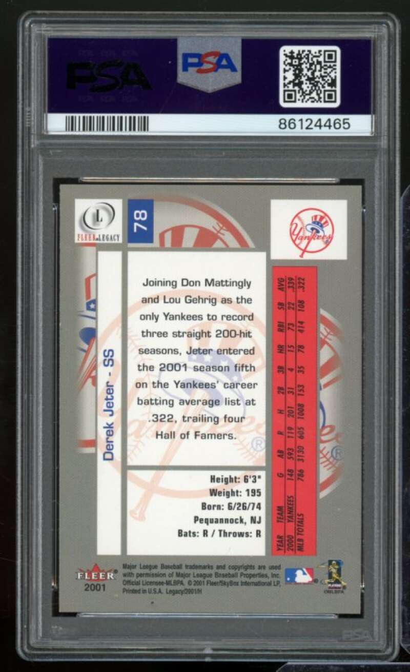 Derek Jeter Card 2001 Fleer Legacy #78 PSA 9 Image 2