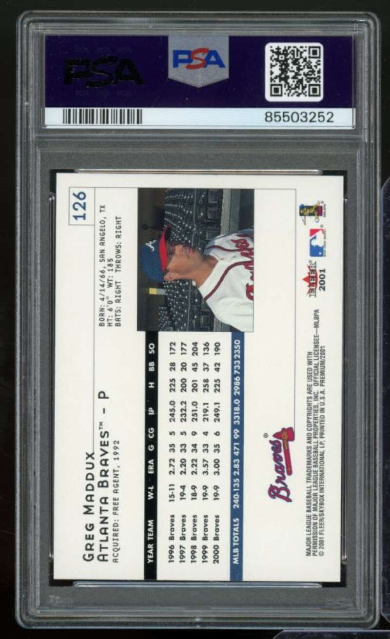 Greg Maddux Card 2001 Fleer Premium #126 PSA 8.5 Image 2