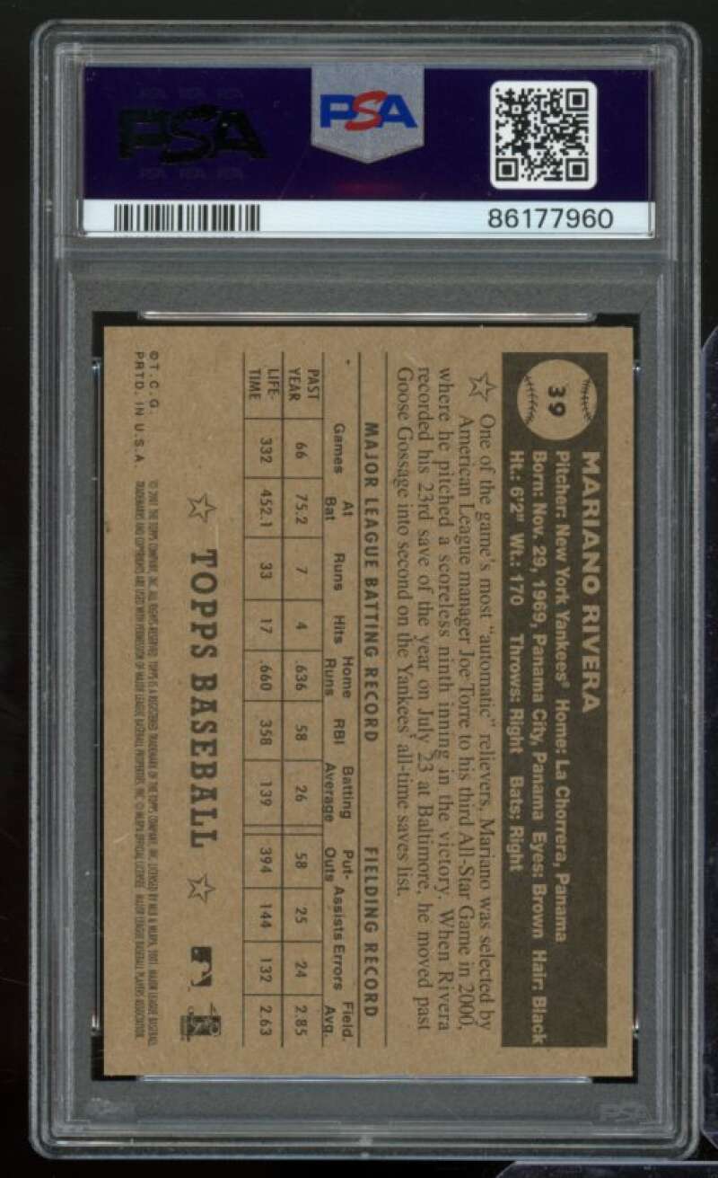 Mariano Rivera Card 2001 Topps Heritage Black Back #39 PSA 7 Image 2