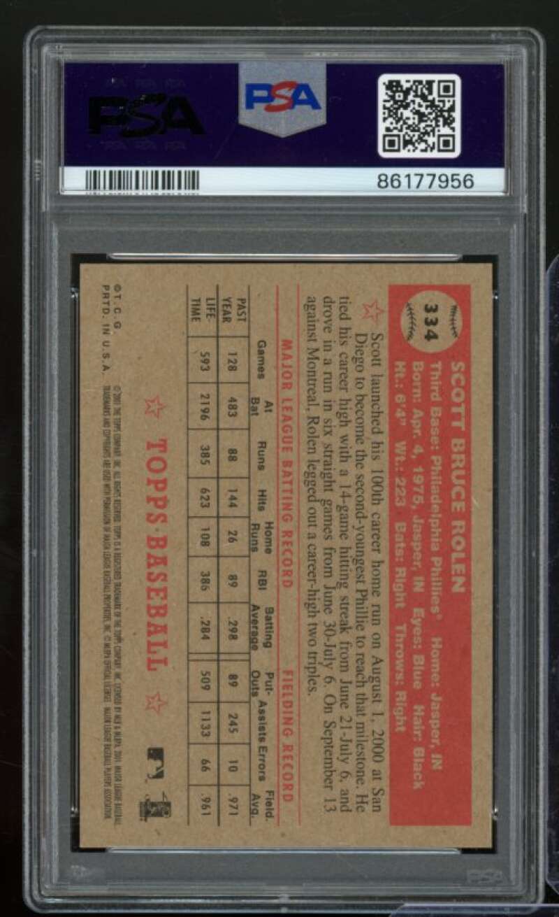 Scott Rolen Card 2001 Topps Heritage (pop 1) #334 PSA 9 Image 2