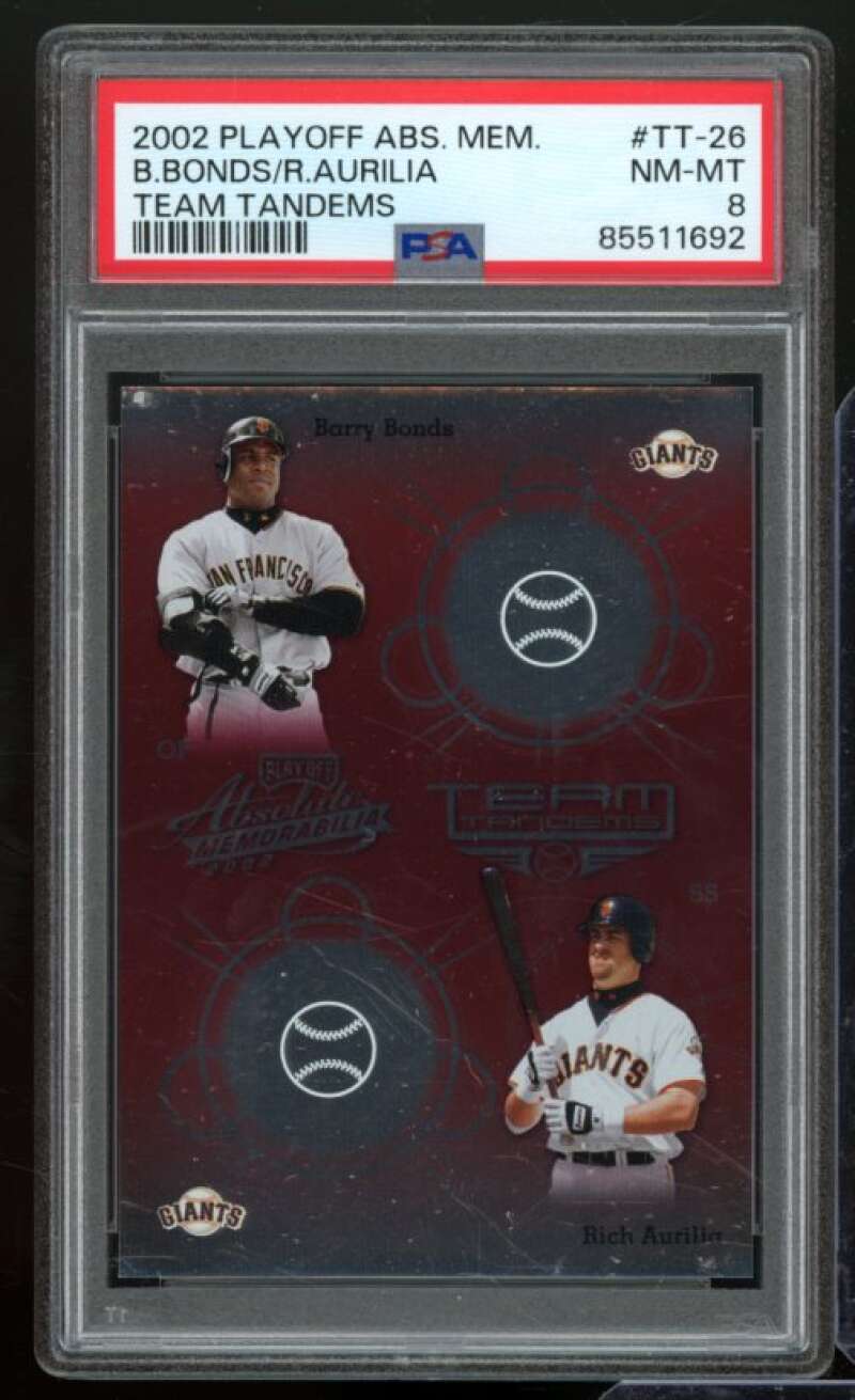 Barry Bonds Card 2002 Playoff Absolute Memorabilia Team Tandems #TT26 PSA 8 Image 1