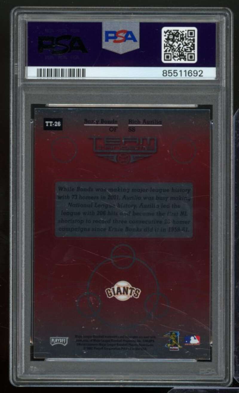 Barry Bonds Card 2002 Playoff Absolute Memorabilia Team Tandems #TT26 PSA 8 Image 2