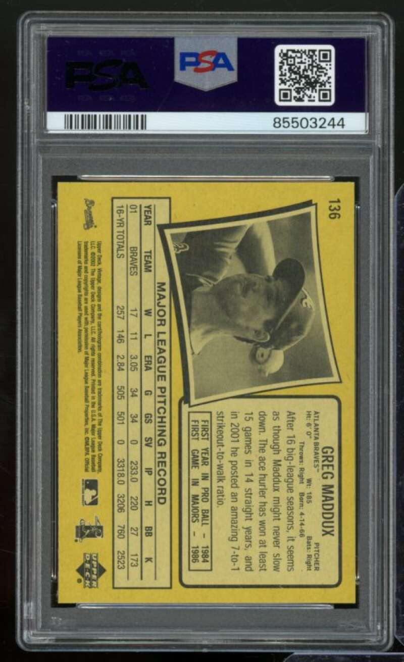 Greg Maddux Card 2002 Upper Deck Vintage #136 PSA 8 Image 2