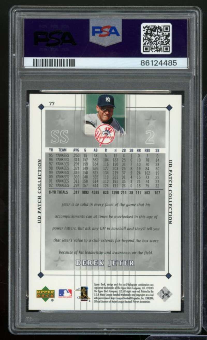 Derek Jeter Card 2003 Upper Deck Patch Collection #77 PSA 9 Image 2