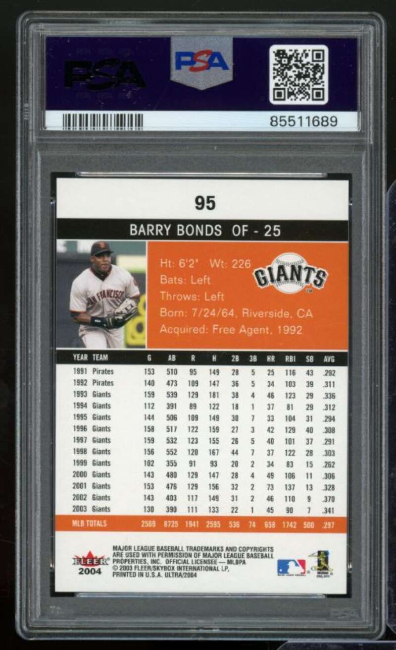 Barry Bonds Card 2004 Ultra #95 PSA 9 Image 2