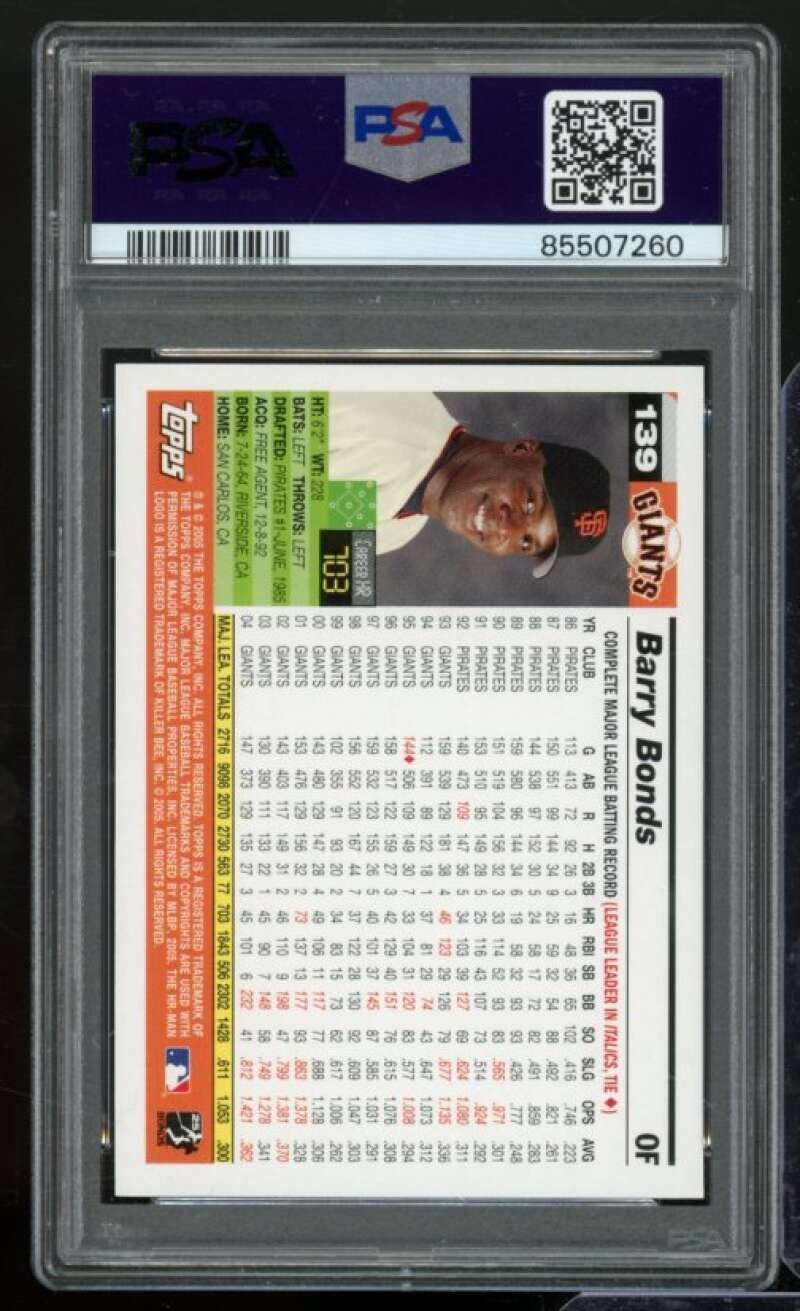 Barry Bonds Card 2005 Topps Opening Day #139 PSA 6 Image 2