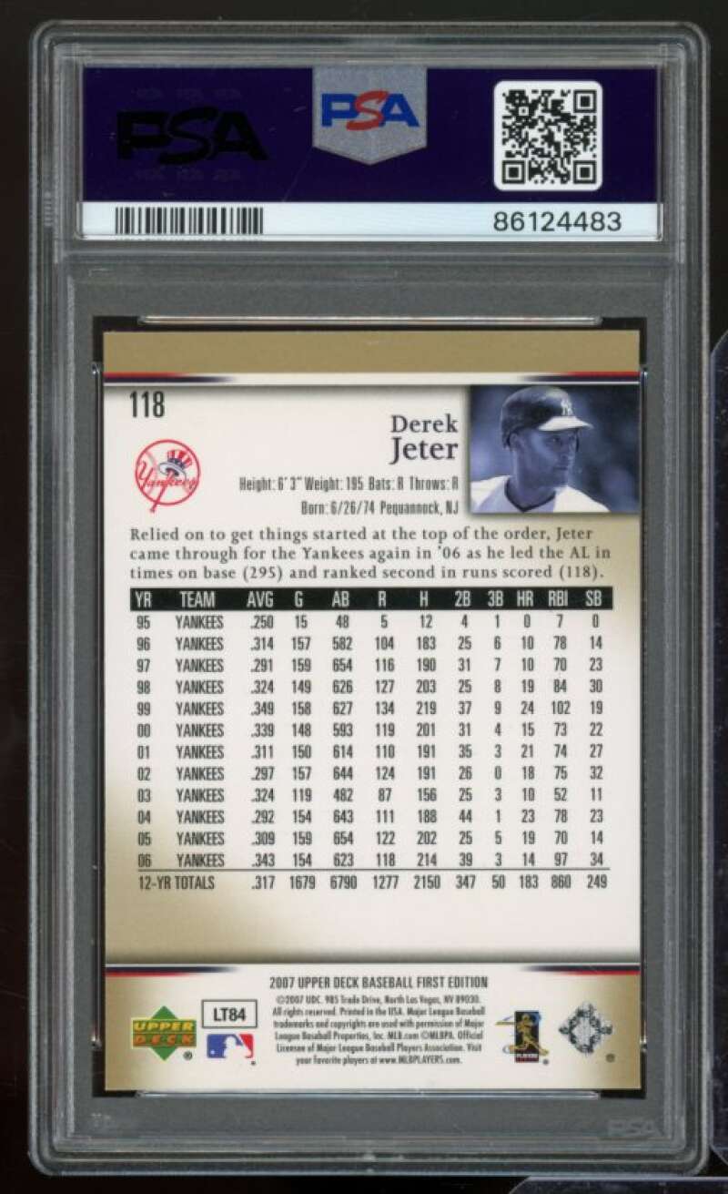 Derek Jeter Card 2007 Upper Deck First Edition #118 PSA 8 Image 2