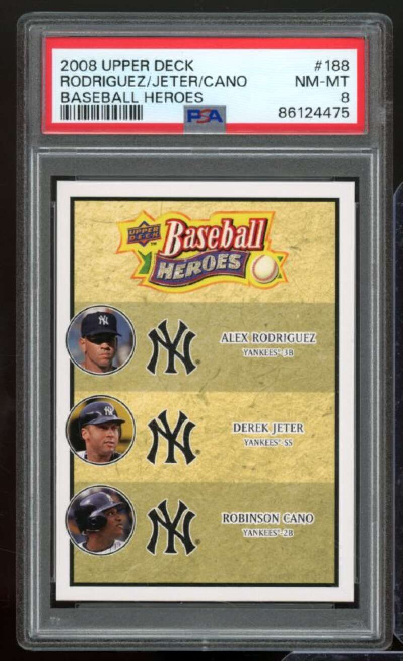 Alex Rodriguez / Derek Jeter / Robinson Cano 2008 UD Baseball Heroes #188 PSA 8 Image 1