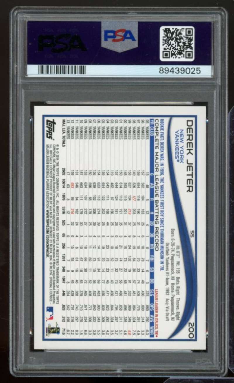 Derek Jeter Card 2014 Topps #200 PSA 8 Image 2