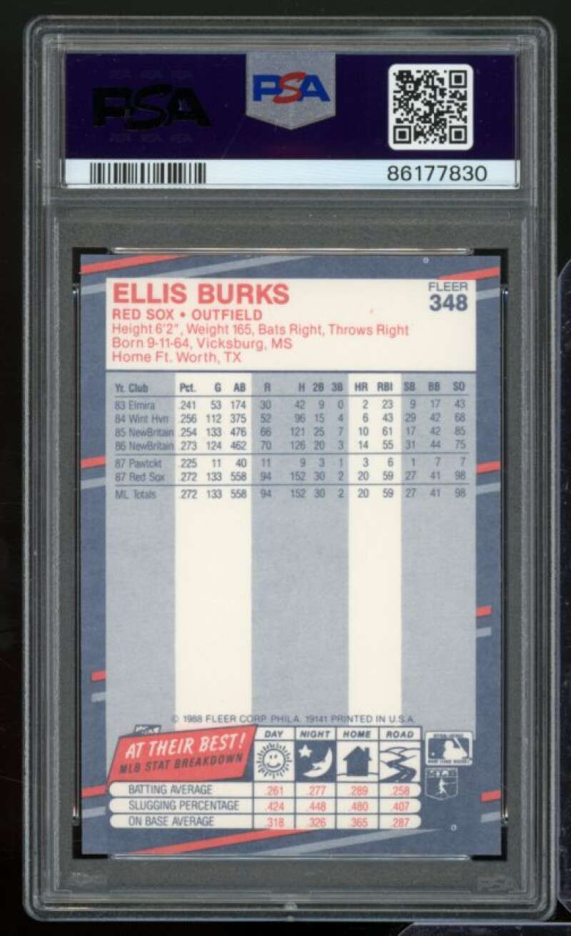 Ellis Burks Rookie Card 1988 Fleer Glossy #348 PSA 9 Image 2