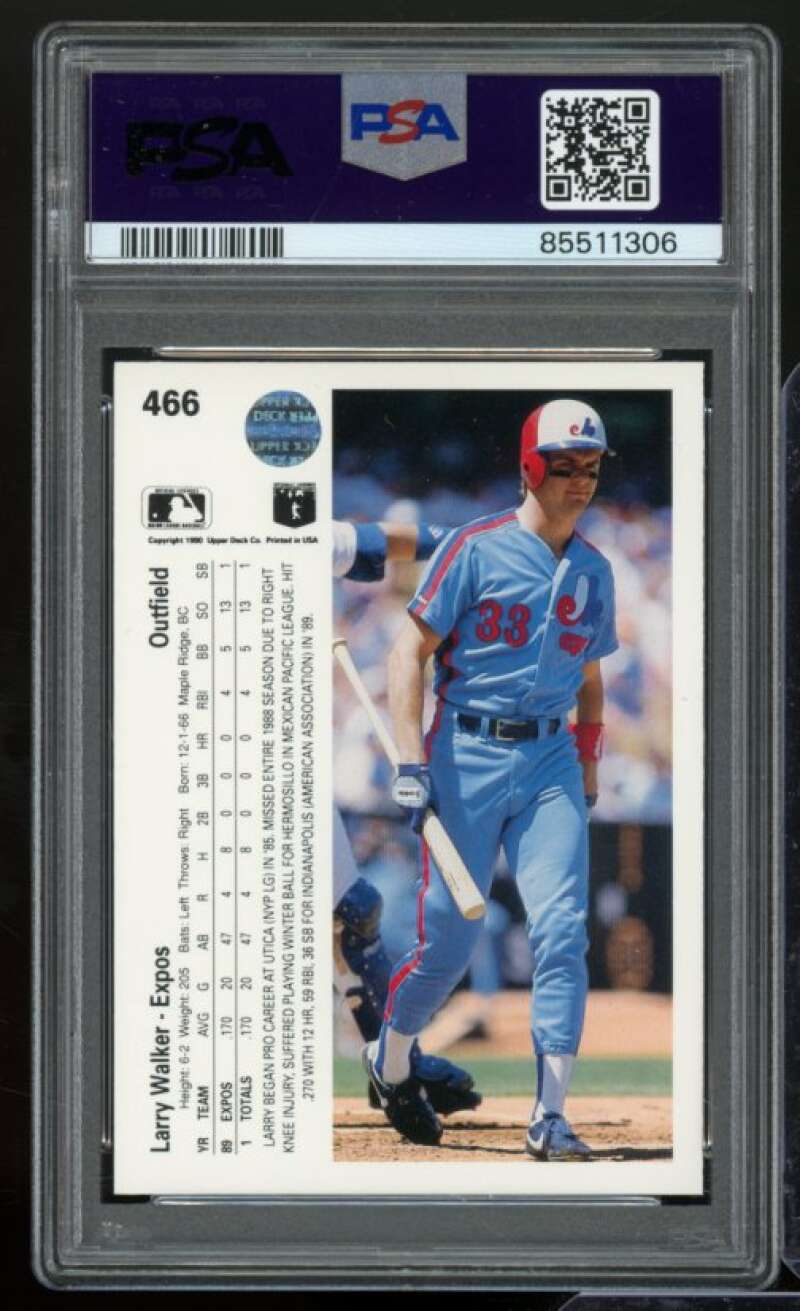 Larry Walker Rookie Card 1990 Upper Deck #466 PSA 4 Image 2