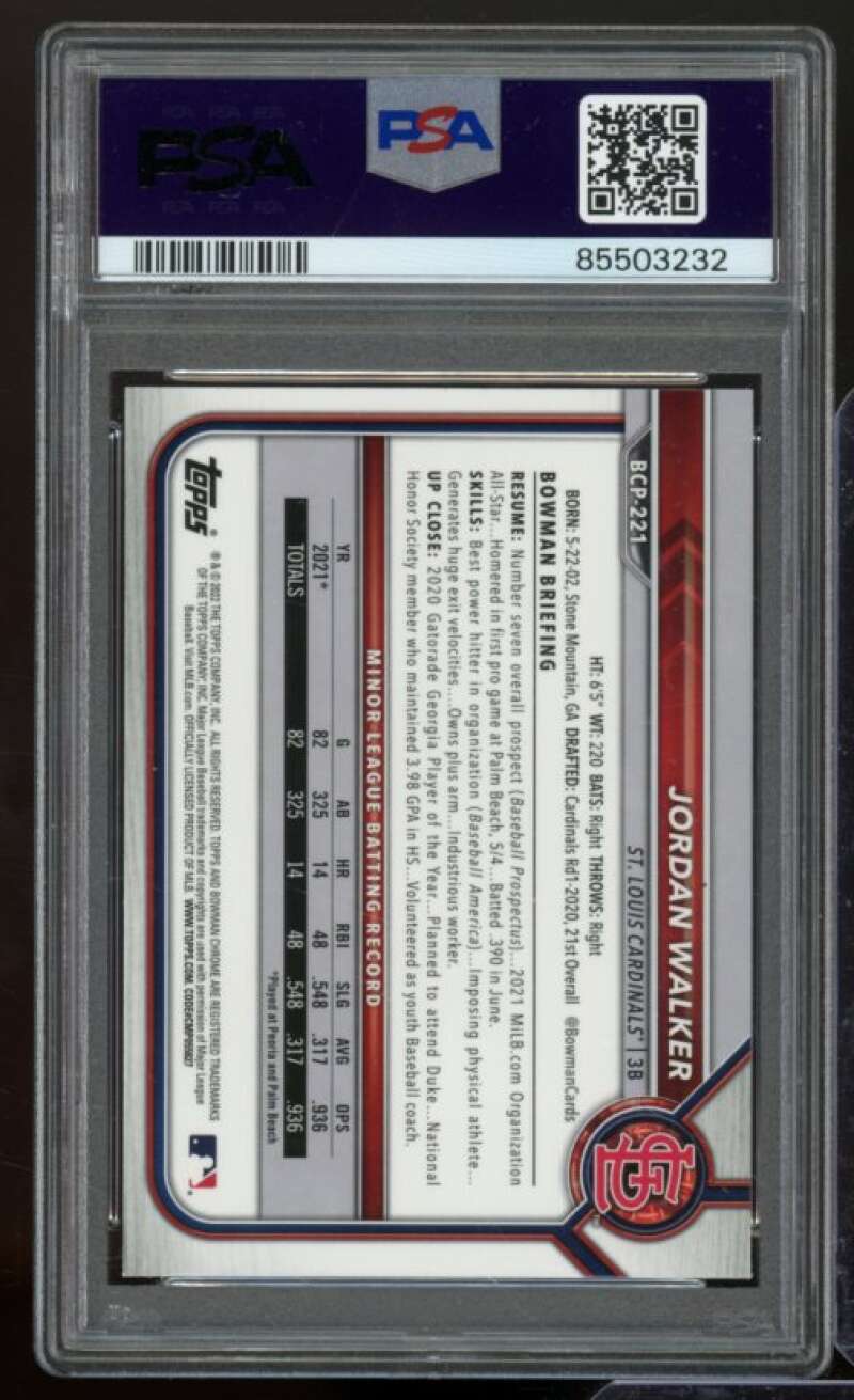 Jordan Walker Rookie Card 2022 Bowman Chrome Prospects #bcp221 PSA 8 Image 2