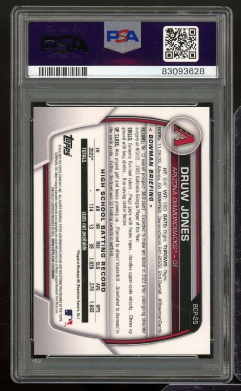 Druw Jones Rookie Card 2023 Bowman Mega Box Chrome #25 PSA 10 Image 2