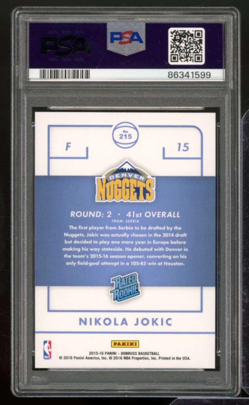 Nikola Jokic Rookie Card 2015-16 Panini Donruss #215 PSA 10 Image 2