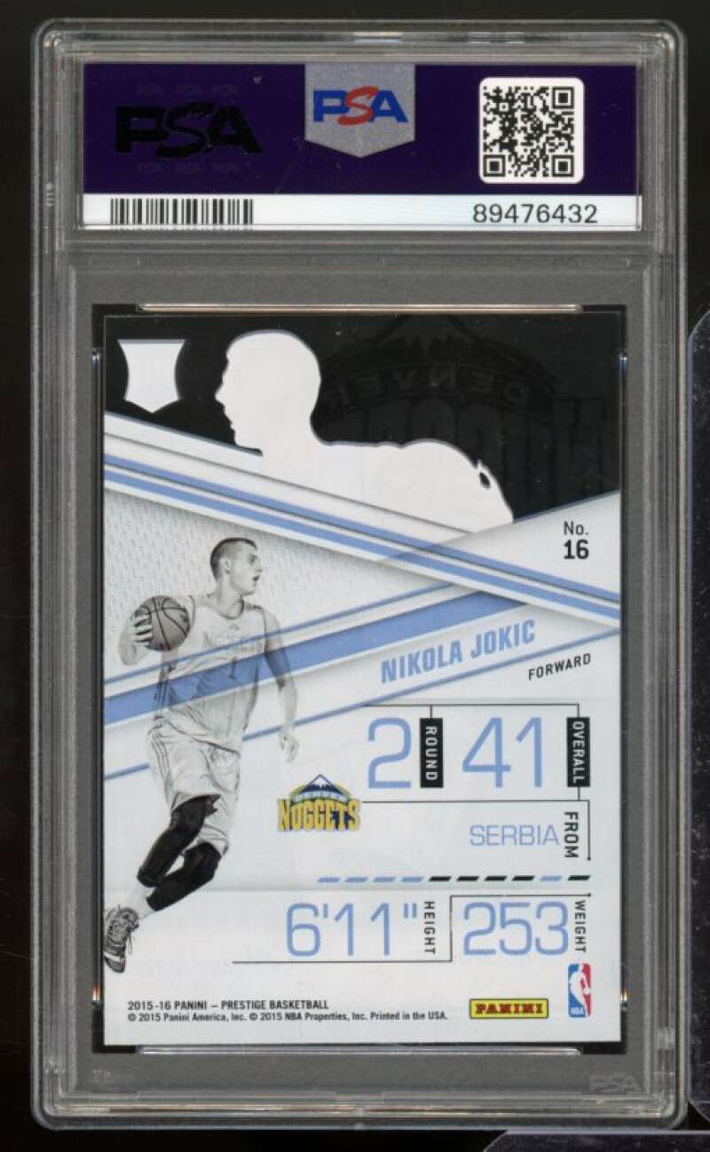 Nikola Jokic Rookie Card 2015-16 Panini Prestige Acetate Rookies #16 PSA 9 Image 2