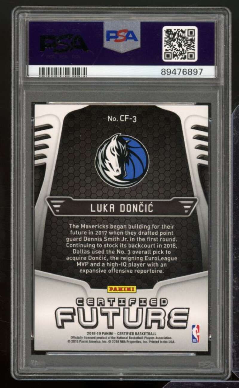 Luka Doncic Rookie Card 2018-19 Panini Certified Future #CF-3 PSA 10 Image 2