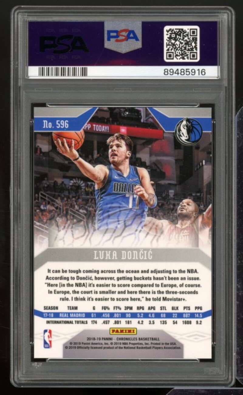 Luka Doncic Rookie Card 2018-19 Panini Chronicles #596 PSA 10 Image 2