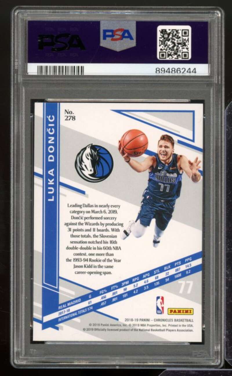 Luka Doncic Rookie Card 2018-19 Panini Chronicles Pink #278 PSA 10 Image 2