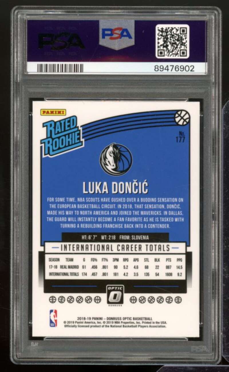 Luka Doncic Rookie Card 2018-19 Panini Donruss Optic #177 PSA 10 Image 2