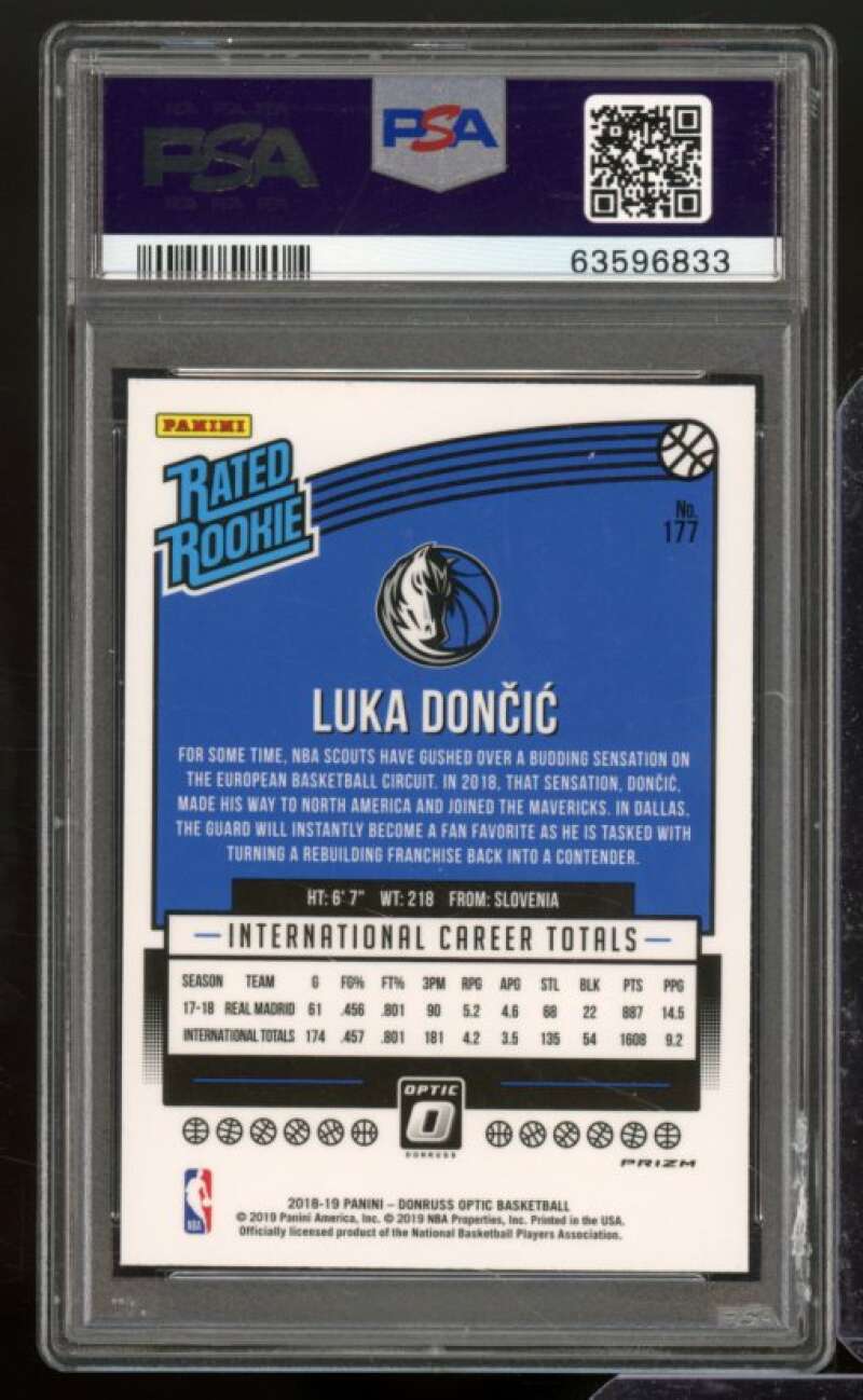 Luka Doncic Rookie Card 2018-19 Panini Donruss Optic Purple #177 PSA 9 Image 2