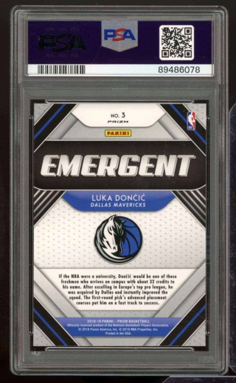 Luka Doncic Rookie Card 2018-19 Panini Prizm Emergent Green Prizm #3 PSA 10 Image 2