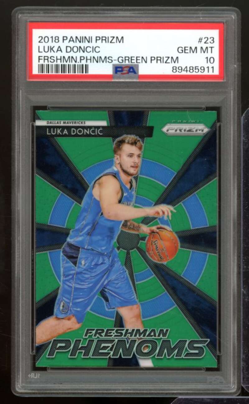 Luka Doncic Rookie 2018-19 Panini Prizm Freshman Phenoms Green Prizm #23 PSA 10 Image 1