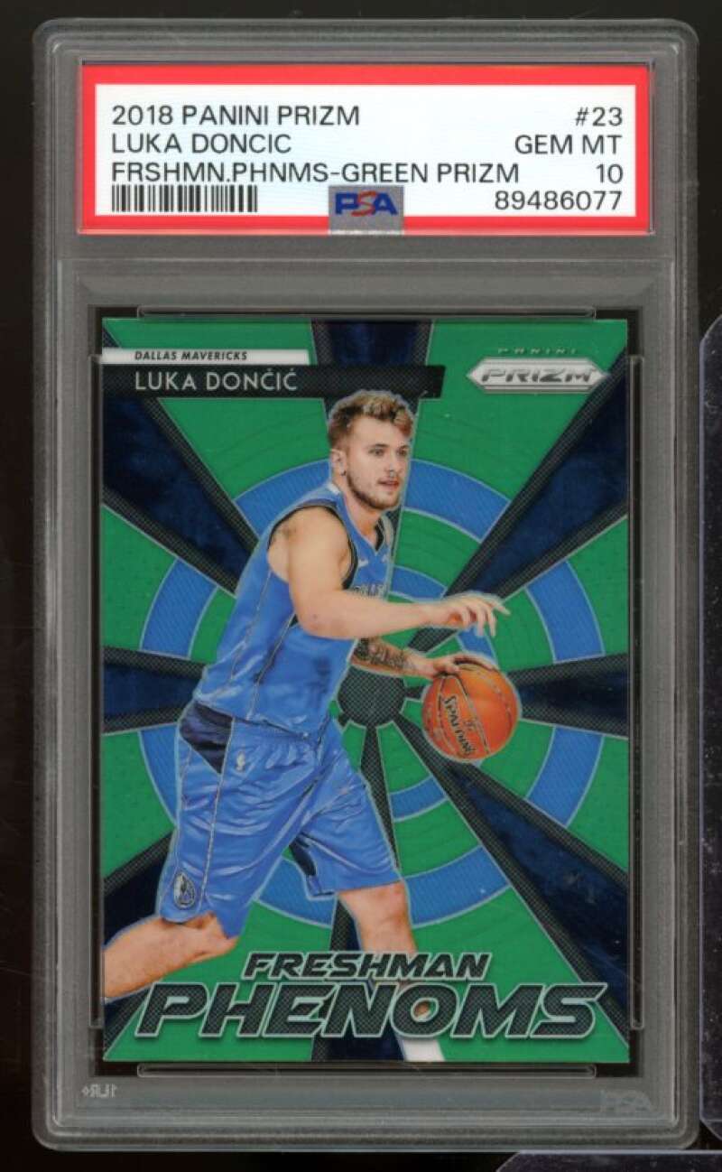 Luka Doncic Rookie 2018-19 Panini Prizm Freshman Phenoms Green Prizm #23 PSA 10 Image 1