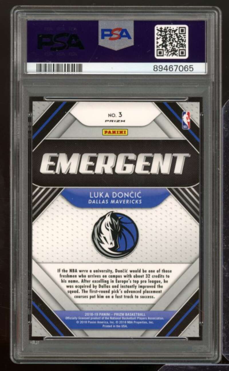 Luka Doncic Rookie Card 2018-19 Panini Prizm Emergent Silver #3 PSA 8 Image 2