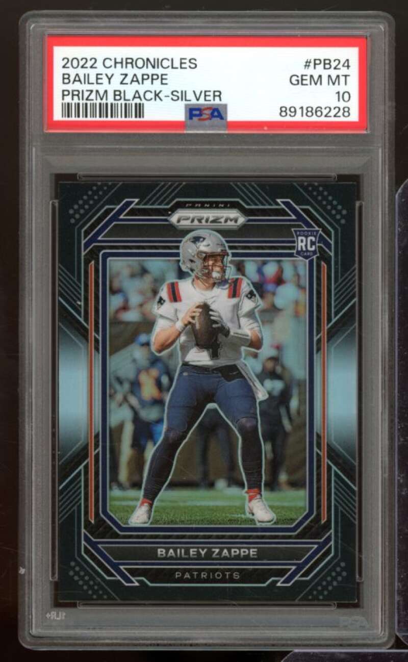 Bailey Zappe Rookie Card 2022 Chronicles Prizm Black Silver #PB24 PSA 10 Image 1