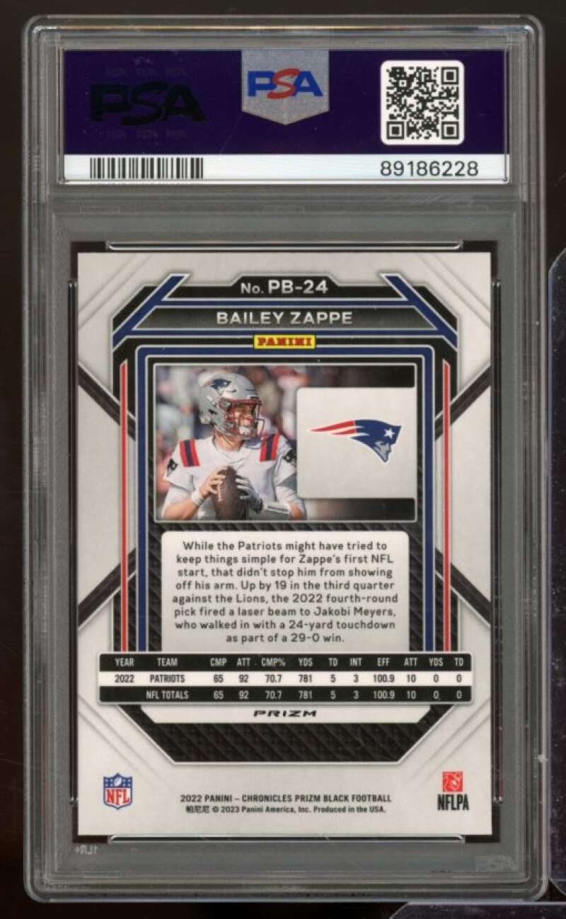 Bailey Zappe Rookie Card 2022 Chronicles Prizm Black Silver #PB24 PSA 10 Image 2