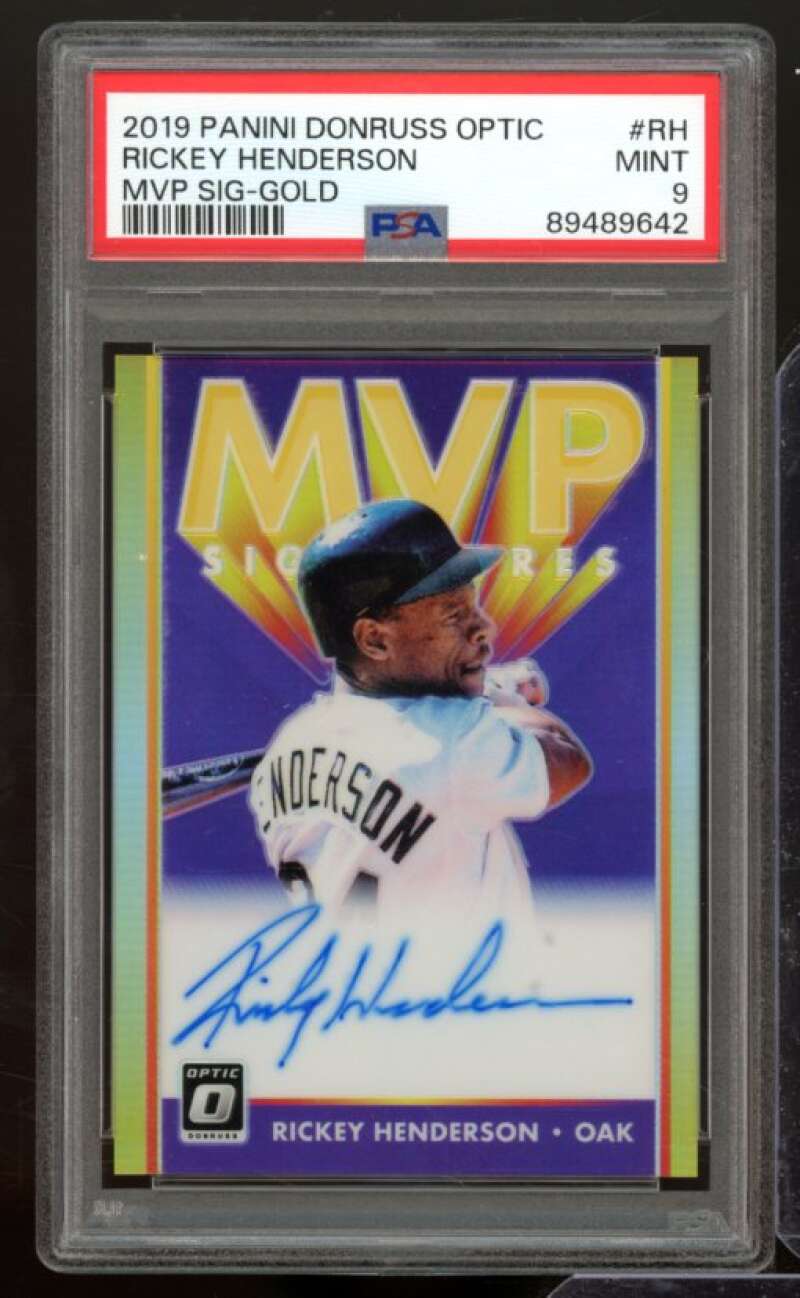 Rickey Henderson 2019 Panini Donruss Optic MVP Sig Gold (Serial 7/10) #Rh PSA 9 Image 1