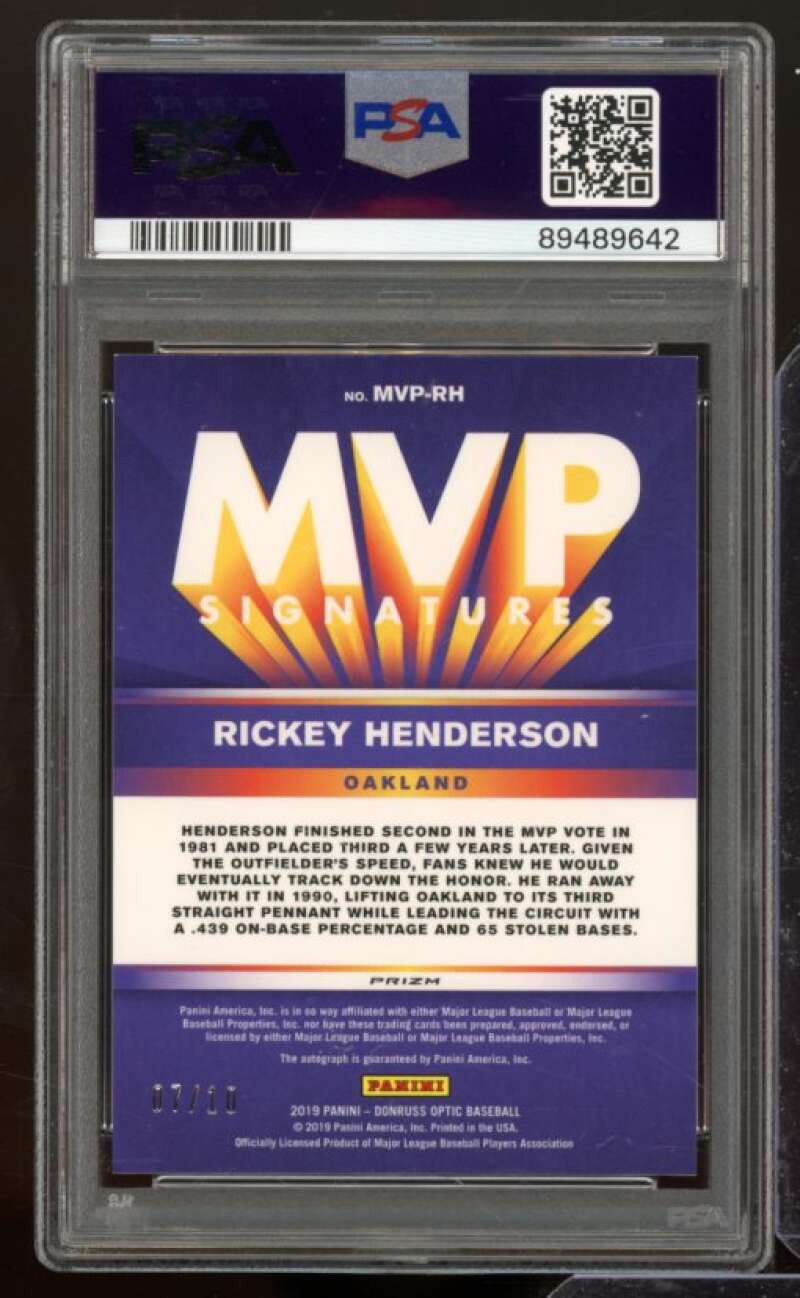 Rickey Henderson 2019 Panini Donruss Optic MVP Sig Gold (Serial 7/10) #Rh PSA 9 Image 2