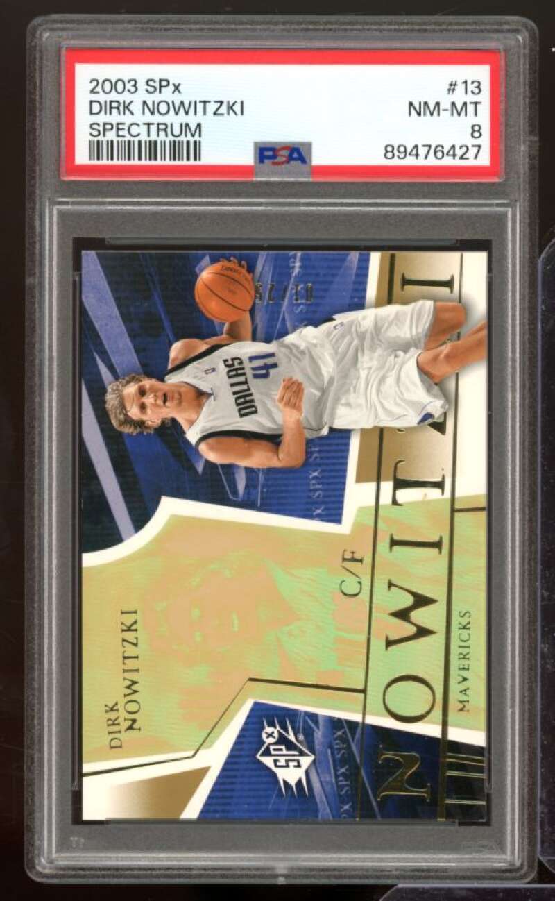 Dirk Nowitzki Card 2003-04 SPx (Serial #d 1/25) (pop 3) #13 PSA 8 Image 1