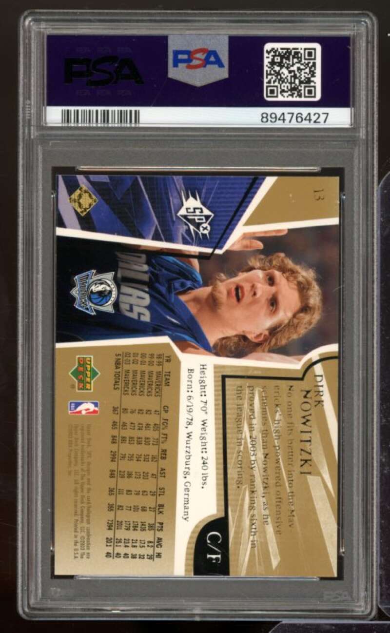 Dirk Nowitzki Card 2003-04 SPx (Serial #d 1/25) (pop 3) #13 PSA 8 Image 2