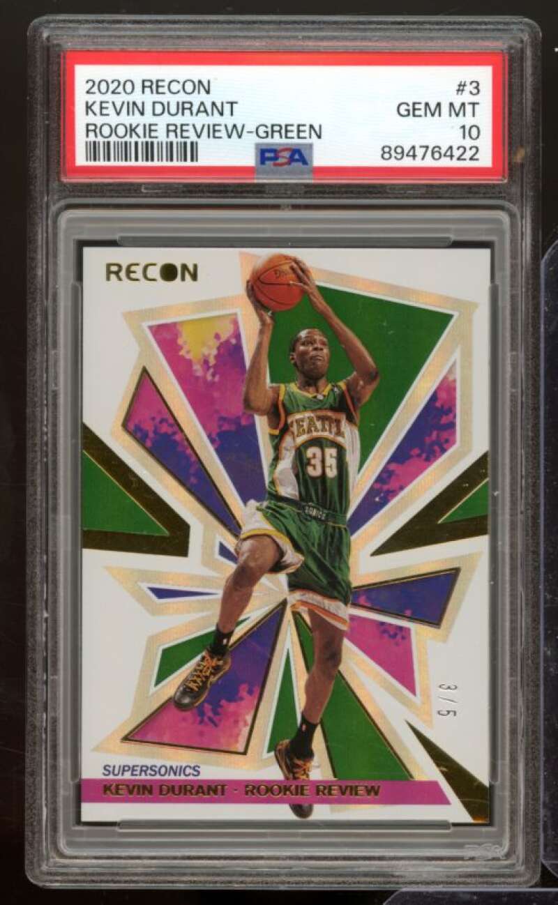 Kevin Durant Card 2020-21 Recon Rookie Review-Green (Serial # 3/5) #3 PSA 10 Image 1