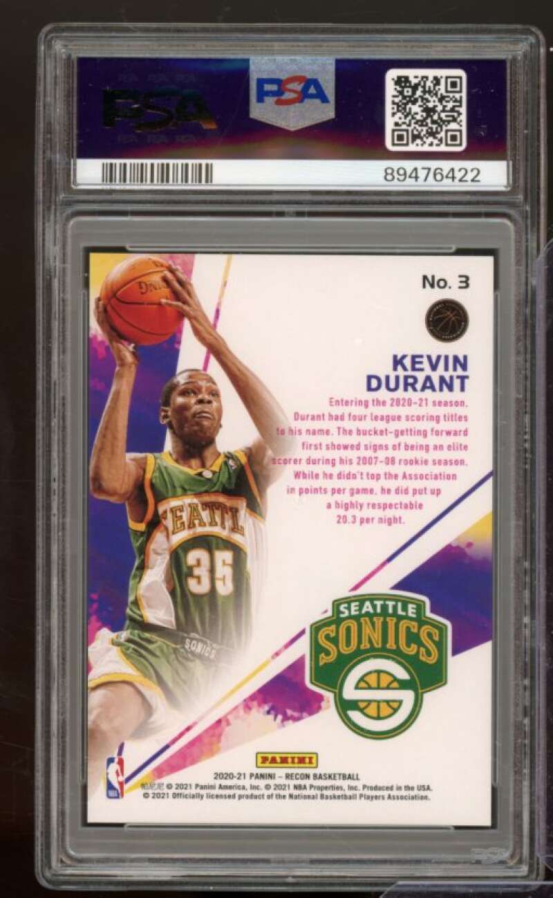 Kevin Durant Card 2020-21 Recon Rookie Review-Green (Serial # 3/5) #3 PSA 10 Image 2